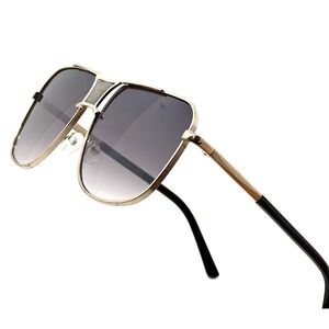 Sunglasses Gold Frame Gray Lens Mens Fashion Shades Oversize Retro Trendy Square